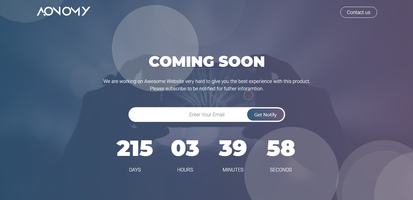 The coming soon bubble header.