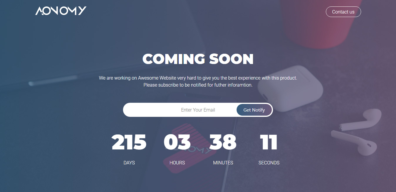 The coming soon parallax header.