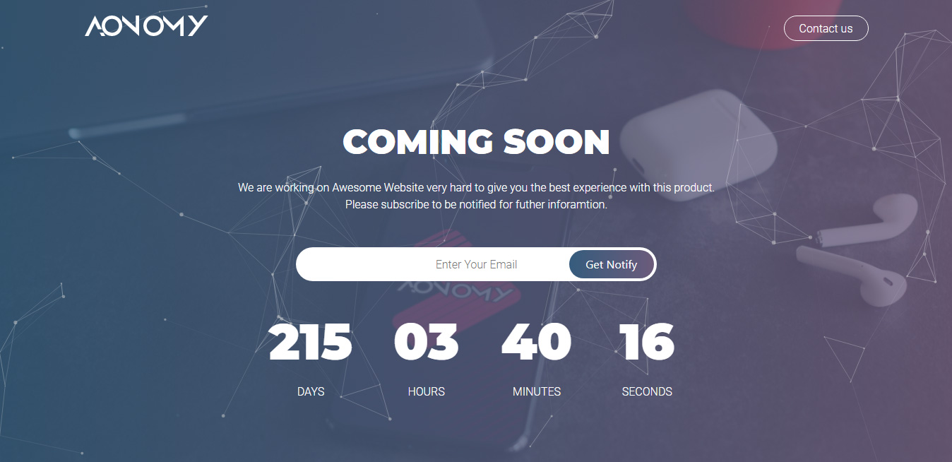 The coming soon particles header.
