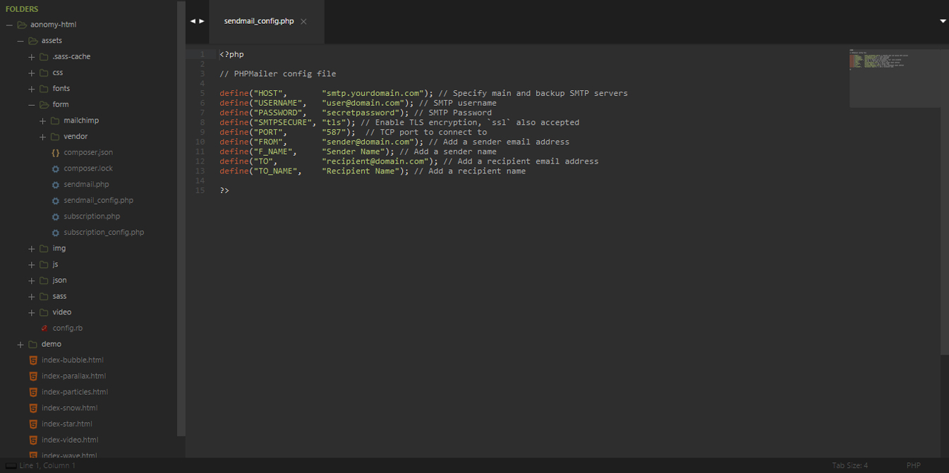 The PHPMailer configuration file.