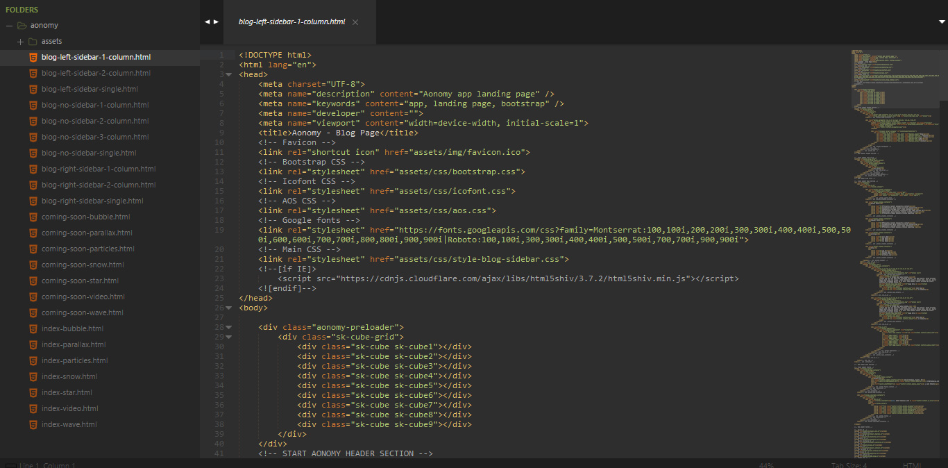 The HTML files as they sit in the package.