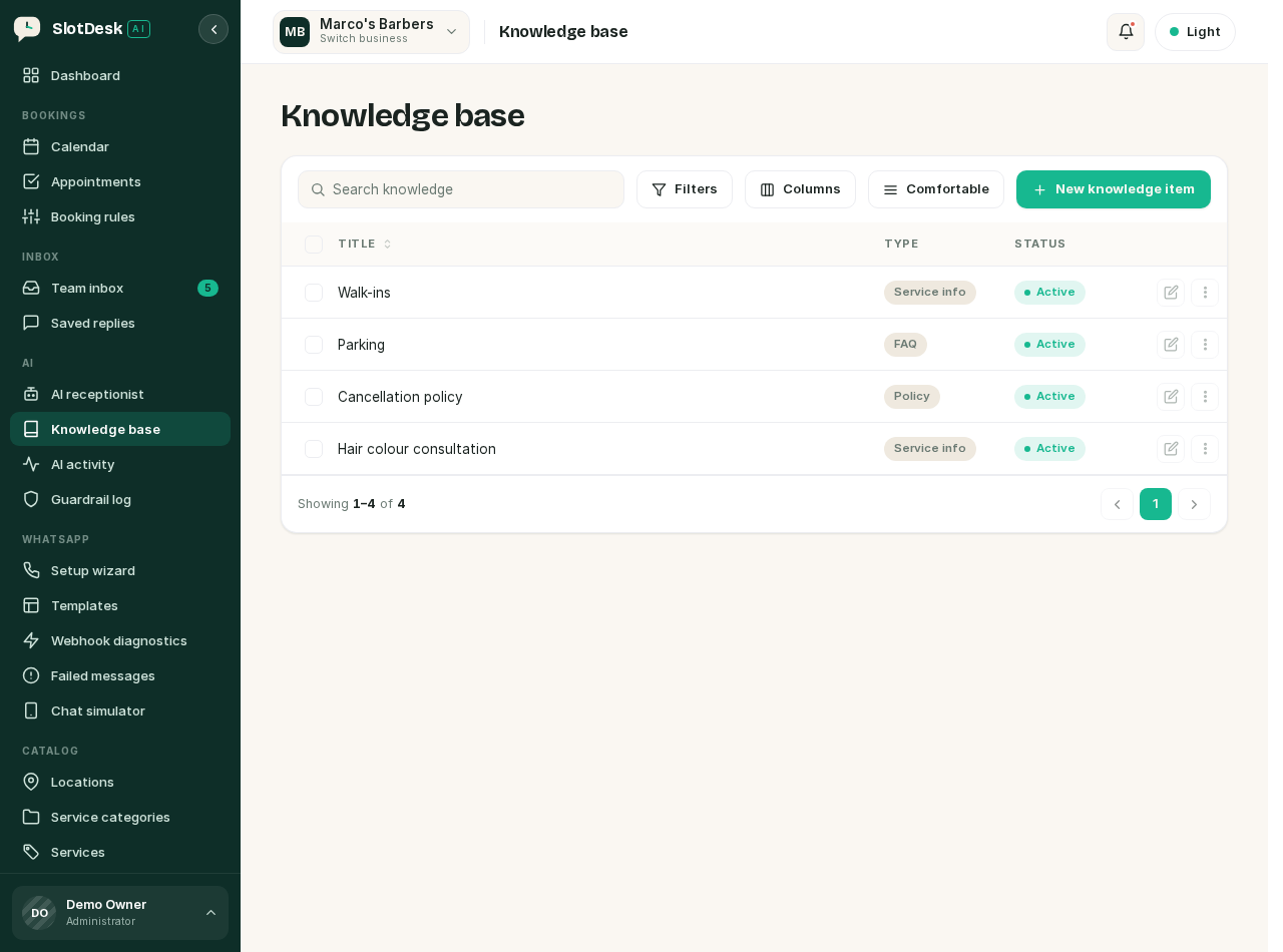 Knowledge items, with the three main types.